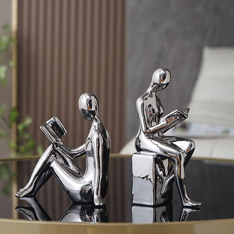 Modern Minimalist Silver Electroplated Character Abstract Bookend Artware Decorations Ornaments