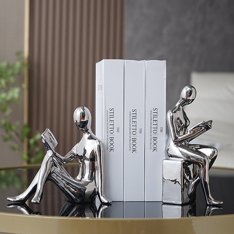 Modern Minimalist Silver Electroplated Character Abstract Bookend Artware Decorations Ornaments