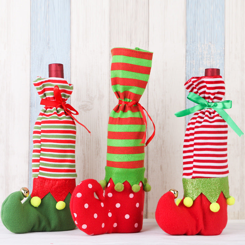 Christmas Decorations Striped Christmas Wine Bottle Set